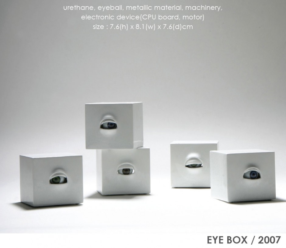 01-EYE BOX_urethane, eyeball, metallic material, machinery, electronic device (CPU board, motor)_size 7.6(h) x 8.1(w) x 7.6(d)cm_2007